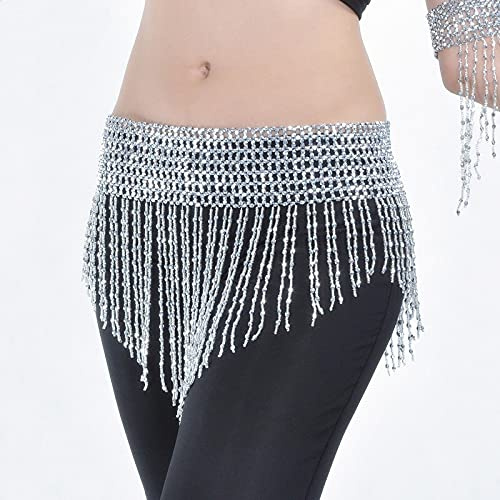 Bauchtanz Kostüm Hüft Zubehör Dame Bauchtanz Taille Kette Bauch Tanzen Taille Perlen Perlenkette Erwachsene Tanzkleidung Bauchtanz Gürtel 923 (Color : Silver)