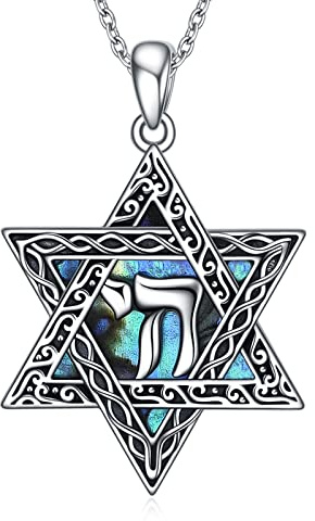 POPLYKE Davidstern Halskette Sterling Silber Hebräisch Chai (Leben) Abalone Muschel Anhänger Jüdischer Token-Schmuck (chai 1)