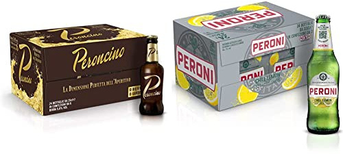 Peroncino Cassa Birra con 24 Birre in Bottiglia da 25 cl, 6 L, Birra Premium Lager 5% Vol & Chill Lemon Birra al Limone, Cassa Birra con 24 Birre in Bottiglia da 33 cl, 7.92 L, Birra Radler 2% Vol