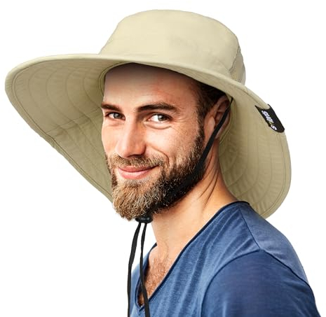 Kato Tirrinia Gipfelfreund Sonnenhut Strohhut Anglerhut Gärtenhut Outdoor Hüte Safari Sonnenschutz Hut Wanderhut Fischermütze Damen Herren Sommer UV Schutz Sonnenschutz Großer Kopf Nackenschutz, Tan