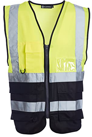Blackrock Gelb & Schwarz Premium Warnwesten mit Taschen | ID-Tasche und Schlüsselschlaufe, Mens Womens Reflective High Vests mit sicheren Reißverschluss, Sicherheitsweste