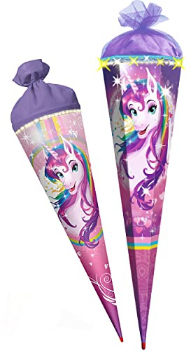 komplette Füllung - Circa 200 Teile - für Schultüte - Einhorn/Regenbogen Unicorn - mit Holzspitze - 6 eckig - für ALLE Zuckertüte - Roth - Mädchen -..