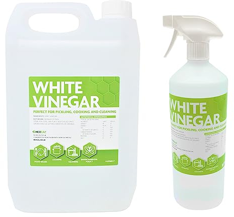 Hexeal White Vinegar Refill Kit – White Vinegar 5L & White Vinegar 1L Spray – Cleans Surfaces, Deodorises & Removes Grime