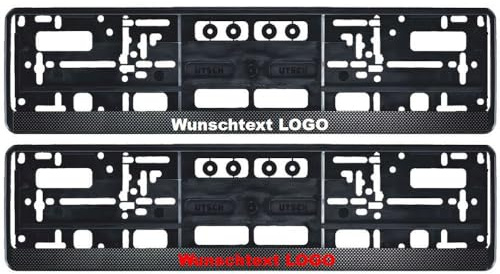 2 Stück Kennzeichenhalter mit Ihrem eigenen Text Internetadresse Firmenname Logo oder Spruch Bedrucken (Carbon)