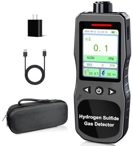 ZYKYCX H2S Monitor Clip On, 0-100 PPM H2S Detector, Portable Hydrogen Sulfide Detector with 3 Alarm Modes, 16H Long Battery Life, H2S Air Quality Meter with Temp & Humidity Tester