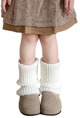 Ewanda store Kawaii Leg Warmers for Kids Girls Toddler Winter Middle Tube Socks for Dance Yoga Sports Cosplay Party(White)