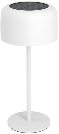 EGLO Solar Tischleuchte Roccanova, Akku Tischlampe Outdoor | touch dimmbar in 3 Stufen, Solarlampe für Balkon und Garten, Stahl in Weiß, warmweiß, IP44