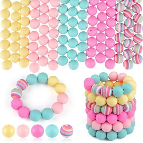 ASTARON Silikonpärlor, 100 st., 15 mm, runda regnbågspärlor för tillverkning av nyckelringar, armband, pärlpennor, dekorationer och smycken samt pysselmaterial