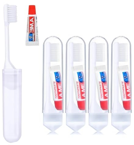 4 Pezzi Spazzolino e Dentifricio da Viaggio Spazzolino da Viaggio Kit Spazzolino Spazzolini Manuali da Viaggio per Adulti,per Viaggi Campeggio Escursionismo