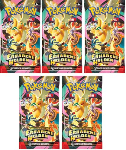 Pokemon Mega Entwicklung – Erhabene Helden 5 Booster Packs - Deutsch NEU & OVP und BB-Toy-Trades-Toploader