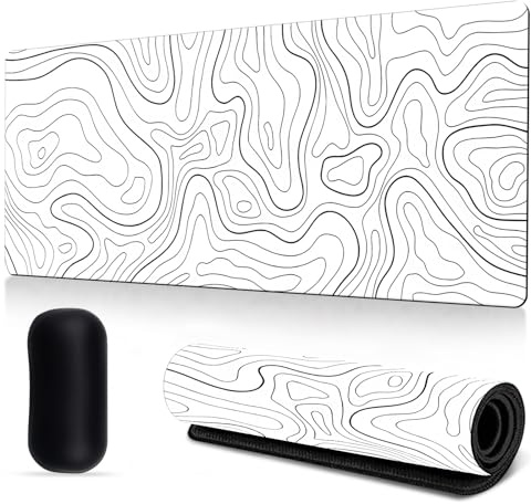 ChioSun Topographic Gaming Mouse Pad, Large Extended Mouse Mat (White) | Desk Mouses Mat with Anti-Slip Rubber Base, for Computer Laptop Office Gaming,Keyboard Pad with Mouses Wrist Rest 790 x 300MM