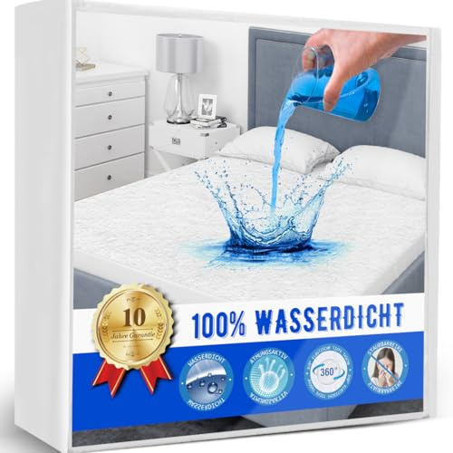 Matratzenschoner 160 x 200 x 30 cm Wasserdicht, Frottee Matratzenauflage Atmungsaktiv & Geräuschlos, Matratzenschutz, Rundum Elastisch Weiß