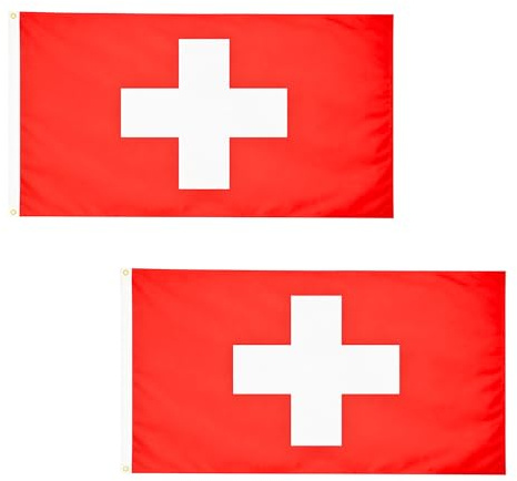 Schweizer Flagge, 1,5 x 0,9 m, mit Messingösen, Polyester, Schweizer Flagge, Banner für Schweizer Nationalfeiertag, Sportveranstaltungen, Haus und Garten, 2 Stück