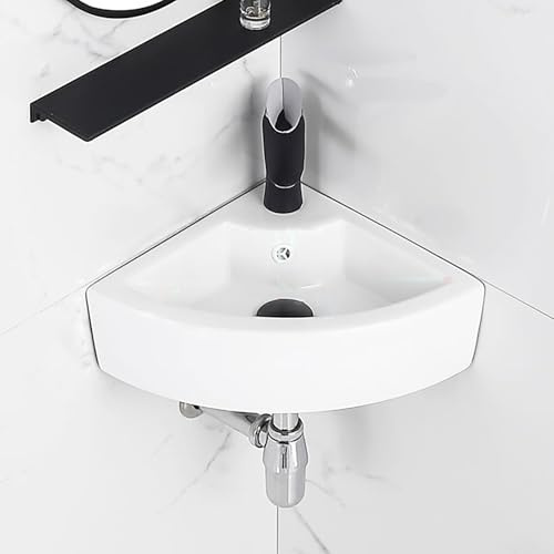 Triangulärt Hörnhandfat, Väggmonterat Keramiskt Badrumsskåp Med Bräddavlopp, Platsbesparande Design För Kompakta Badrum, Vit 32 Cm