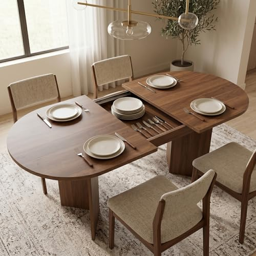 Runder Esstisch Ausziehbar 140/180x90x75cm, Ausziehbarer Esstisch Oval, Kaffee-Freizeittisch, Esszimmertisch, Küchentisch, für 6–8 Personen, für Küche, Wohnzimmer (Walnussholzfarbe, 140/180x90x75cm)
