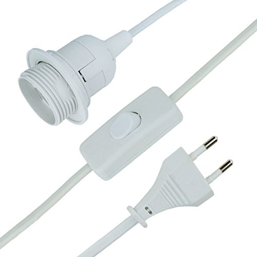 MAILUX E14-Lampenfassung mit Kabel | 3,5m Netzkabel | Stecker | mit Schalter | Weiß | Renovierfassung | Baufassung | E14 Lampe | LED geeignet