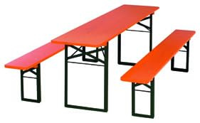 Kunibert Bierzeltgarnitur Biergartengarnitur 1 A Brauereiqualität 60er Tischbreite60cm Farbe:Orangefarben Länge 220cm