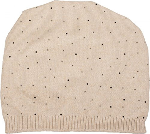 styleBREAKER Feinstrick Beanie Mütze mit Strass Nieten Sternenhimmel und Rippenbündchen, Unisex 04024085, Farbe:Beige