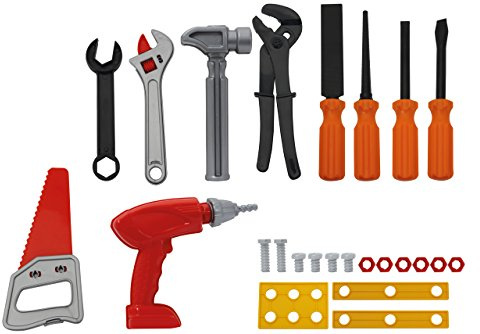 JAMARA 460260 460260-Werkzeug Spielset Toolkids – Handwerker Rollenspiel 25-teilig, Kinder Lernen spielerisch Verschiedene Werkzeuge kennen, kindgerechte, handliche Größe, Stabiler Kunststoff