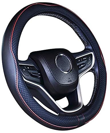 Istn Mikrofaser Leder Auto Lenkradbezug 38cm für die meisten Autos (Weinrot)