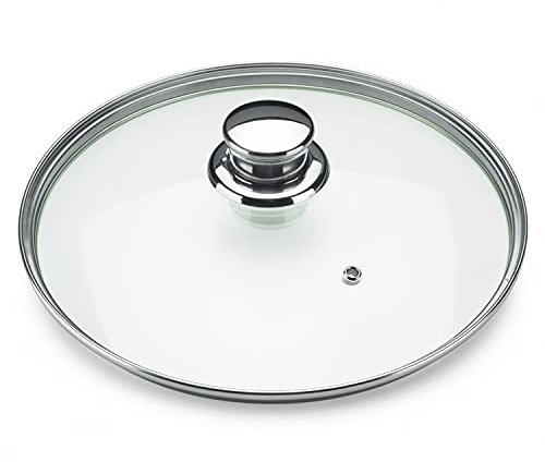 Alza Basic - Tapa de Cristal Universal 24cm, Acero Inoxidable, Compatible con Ollas, Cazuelas, Sartenes, Cazos, Orificio Extracción de Vapor