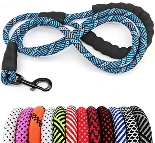 MayPaw Heavy Duty Rope Dog Leash, 3/6/8/10/12/15/20/30 FT Nylon Pet Leash, Soft Padded Handle Thick Lead Leashes for Large Medium Dogs (Blue Black, 1/2 * 8')