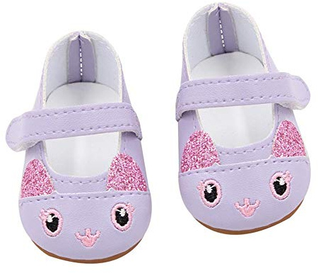 Aeromdale Puppenschuhe Cartoon-Katzenschuhe für 45,7 cm große American Girl-Puppen, 46 cm, Puppenzubehör, Spielzeug – Lila – 1 Paar