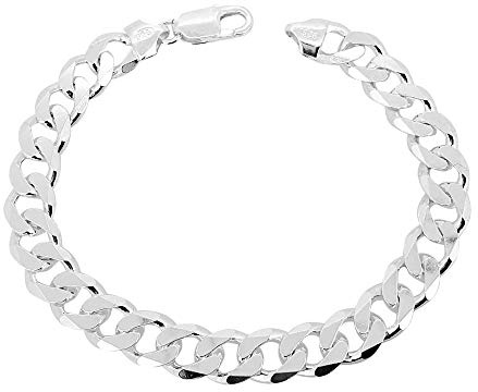 TreasureBay Pulsera de cadena de plata para hombre | Pulsera de cadena de plata de ley 925 maciza de 10 mm, pulsera para hombre, 21.5 cm, Plata de ley
