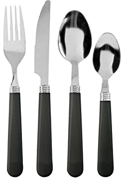 Home 756450 Service de couverts 24 pièces, inox, manche noir, acier plastique