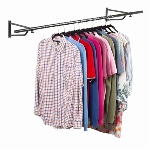 Direct Online Houseware House of Home Heavy Duty Wall Mounted Clothes Rail - Hanging Coat Rack Wardrobe Replacement - Clothes Storage & Organiser for Shirts, Coats, Jackets & Hat (Black, 6ft Wide)