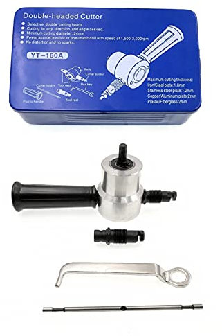 JZK YT-160A Taglierina per metallo roditrice a doppia testa, attacco per trapano, kit di attrezzi per roditrice in metallo per riparazione e manutenzione auto e lamiera