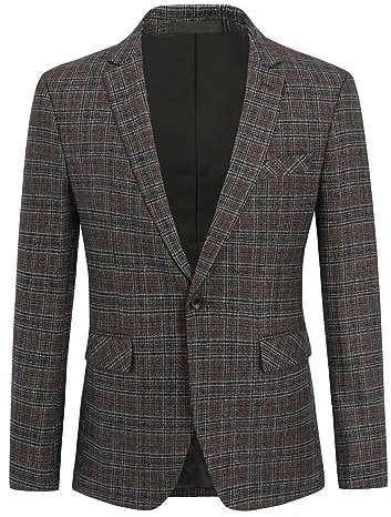 Allthemen Blazer Homme Veste de Costume à Carreaux Un Bouton Slim Fit Casual pour Mariage Business Dîner Marron foncé XXL