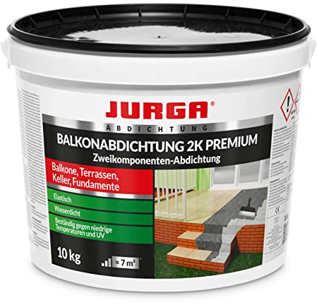 JURGA Balkonabdichtung 2K (10kg≈7m²) Terrassenabdichtung Außen | Dichtschlämme für Keller & Fundamente, UV-beständig, Wassersperre, Zweikomponenten Zement Mörtel