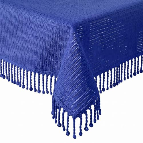 Tischdecke Outdoor Wetterfest - Gartentischdecke Rechteckig 110x140 cm Blau | Rutschfest & UV-Beständig in 7 Farben mit Fransen - Weichschaum PVC Tischdecke Abwaschbar & Waschbar bei 30°C