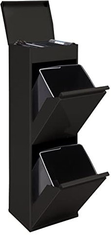 ARREGUI Top CR226-B Poubelle de Recyclage Cuisine 2 Bacs | 2 x 17 L (34 L) | Tri Sélectif 2 Compartiments et Plateau de Rangement Supérieur | Meuble-Poubelle 2 Seaux | Sac à Ordure | noir