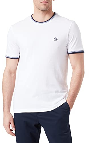 ORIGINAL PENGUIN Men's Sticker Pete Ringer Tee T Shirt, Bright White, XL UK