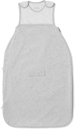 MORI Baby Clever Sleeping Bag 0.5-2.5 TOG in Grey - Breathable Cotton Unisex Toddler Two Way Zip Fitted Swaddle Blanket - One Size