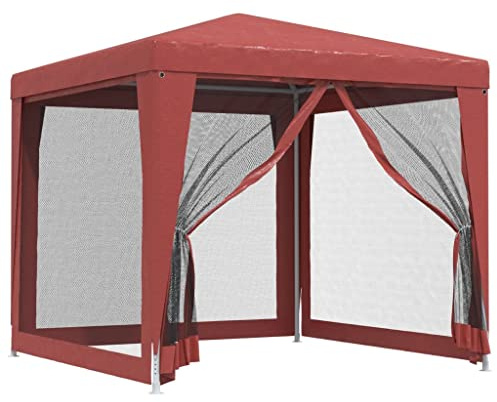 vidaXL Partyzelt mit 4 Mesh-Seitenwänden Gartenzelt Festzelt Pavillon Zelt Gartenpavillon Gazebo Gartenlaube Bierzelt Faltzelt Camping Rot 2,5x2,5 m HDPE