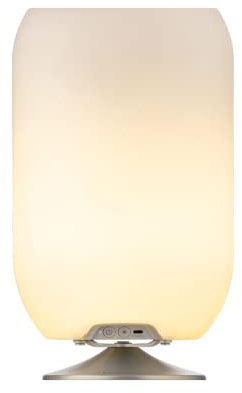 Kooduu Atmos Lampe d'Enceinte Portable - Lumière LED dimmable, Haut-Parleur Bluetooth sans Fil avec Support de Bouteille de vin intégré - Décoration d'intérieur et d'extérieur, Argent Dépoli