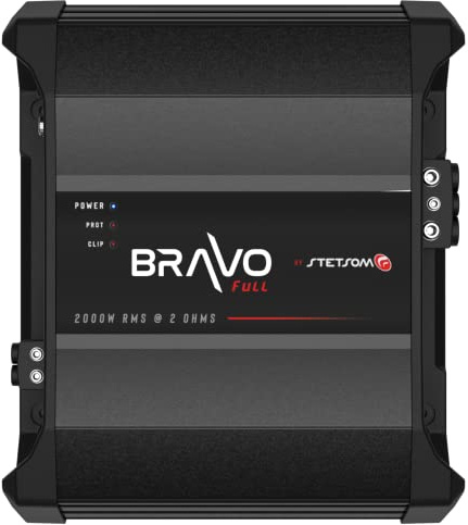 Stetsom Bravo Full 2000 2 Ohms Mono Car Amplifier, 2000.1 2K Watts RMS, 2Ω Stable Car Audio, HD Sound Quality, Crossover & Bass Boost, Car Stereo Speaker Subwoofer MD, Smart Coolers