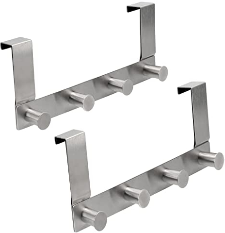 VonBueren 2 x Türgarderobe zum Einhängen gepolstert Edelstahl | mit je 4 Türhaken | 25cm | Türhakenleiste | Tür Garderobe