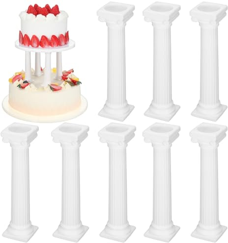 8 PCS Cake Dowels for Tiered Cakes, 12.5CM Roman Column Cake Pillars Non-Stick Reusable Cake Support Rod, Plastic Dowels for Tiered Cakes Stacking, Decoration for Wedding, Birthday, Party