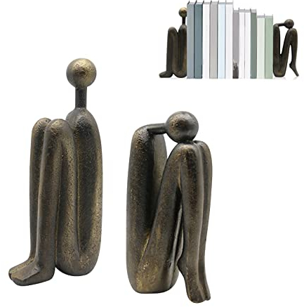 2 x Buchstützen, Denker-Statue, robust, modern, abstrakt, Buchstützen-Halter, Dekoration, rutschfest, Kunstharz, Buchstützen, Buchstützen-Stopper, stilvoller Buchhalter für Regale