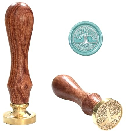 FRUHLING Wachssiegel Stempel Lebensbaum Retro Holzstempel Wachssiegel 25 mm Holzgriff Messing Siegelstempel für Umschlag Einladungen Karten Geschenk