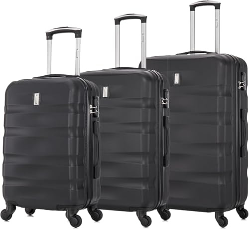 Set Valigie da Viaggio Nero | Valigia Cabina + 2x Beauty Case | Set di Valigie | Bagaglio a mano 55 cm + 2x Vanity |Valigia ABS 4 Ruote Girevoli a 360º | Nero