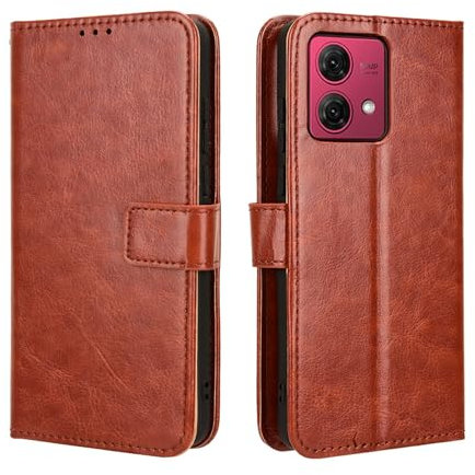 Fundas anticaídas con ranuras para tarjetas compatibles con Motorola Moto G 84 G84 5G con cordón, fundas de cuero con soporte, carcasa magnética a prueba de golpes (Moto G84 5G, marrón)