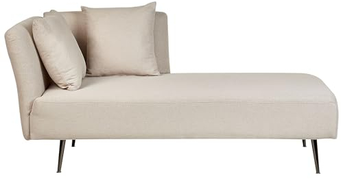 Beliani Chaiselongue Stoff beige linksseitig mit Kissen Lehne Metallgestell modern Riom