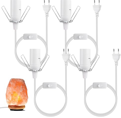 Vegena 4 Piezas Cable Para Lámpara De Sal, Adaptador De Lámpara Con Enchufe, Con Interruptor Y Eu Enchufe Portalámparas E14 De 1,8 M, Para Lámpara De Lámpara De Pie, Colgante, Lámpara De Sal Blanco