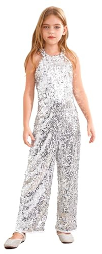 Kinder Mädchen Pailletten Overall Glitzer Jumpsuit Neckholder Hosenanzug | Ärmellos, Schulterfrei, Rückenfrei , Gerades Bein, Party, Hochzeit, Geburtstag, Sommer, Disco, Tanzkostüm