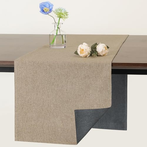 Banchif Tischläufer abwaschbar Doppelseitig Grau hell Brown Tischläufer | Tischläufer Modern Leinenimitat Outdoor Tischläufer Anti-Rutsch doppelseitige verwendbare pflegeleichte Tischdeko 30 × 183 cm